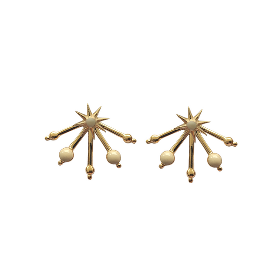 Stylish stud star earrings paired with detachable ear jackets for a dynamic and unique fashion ensemble.