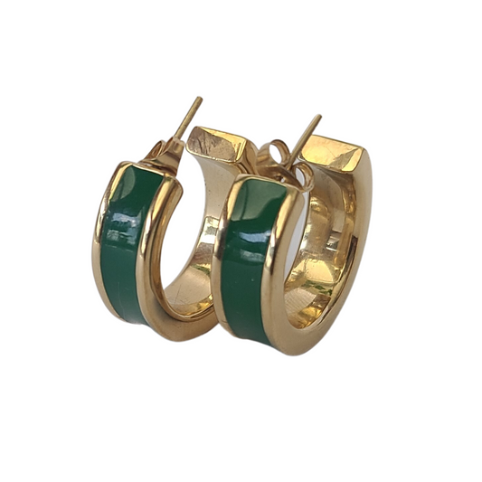 Elegant light gold hoops with a minimalist yet stylish modern design, complemented by meticulous enamel work
