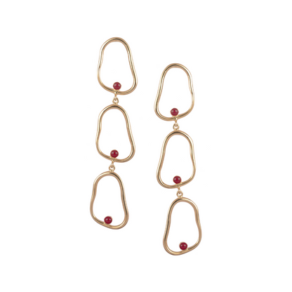 Handmade gold/red dangle earrings showcasing a blend of color and contemporary design