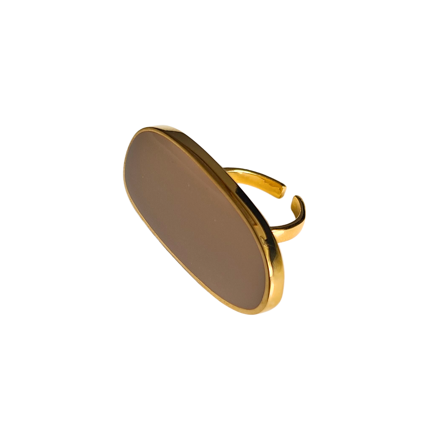 Unique chunky gold/beige ring crafted with meticulous attention to detail, creating a standout piece.