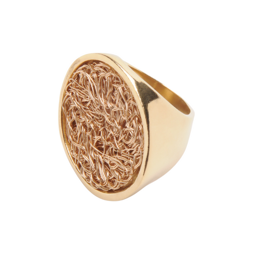 Chunky handmade gold ring featuring a sculptural design, ideal for those seeking a bold and artistic accessory.