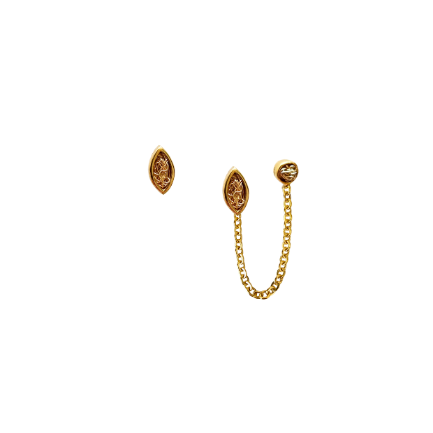 Tiny oval gold earrings for two holes 