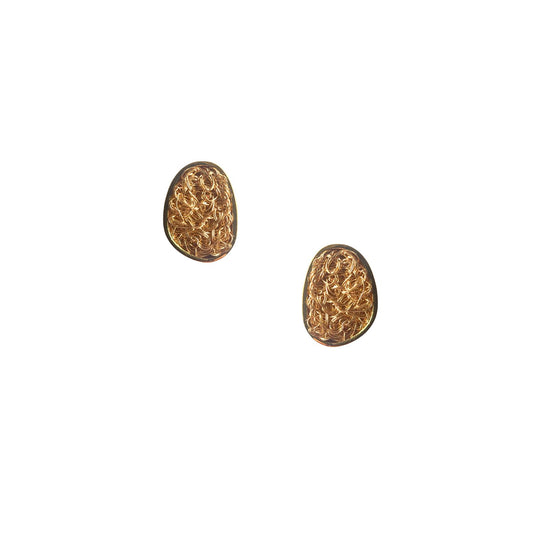 Sleek and contemporary gold crochet stud earrings allowing for personalized elegance.