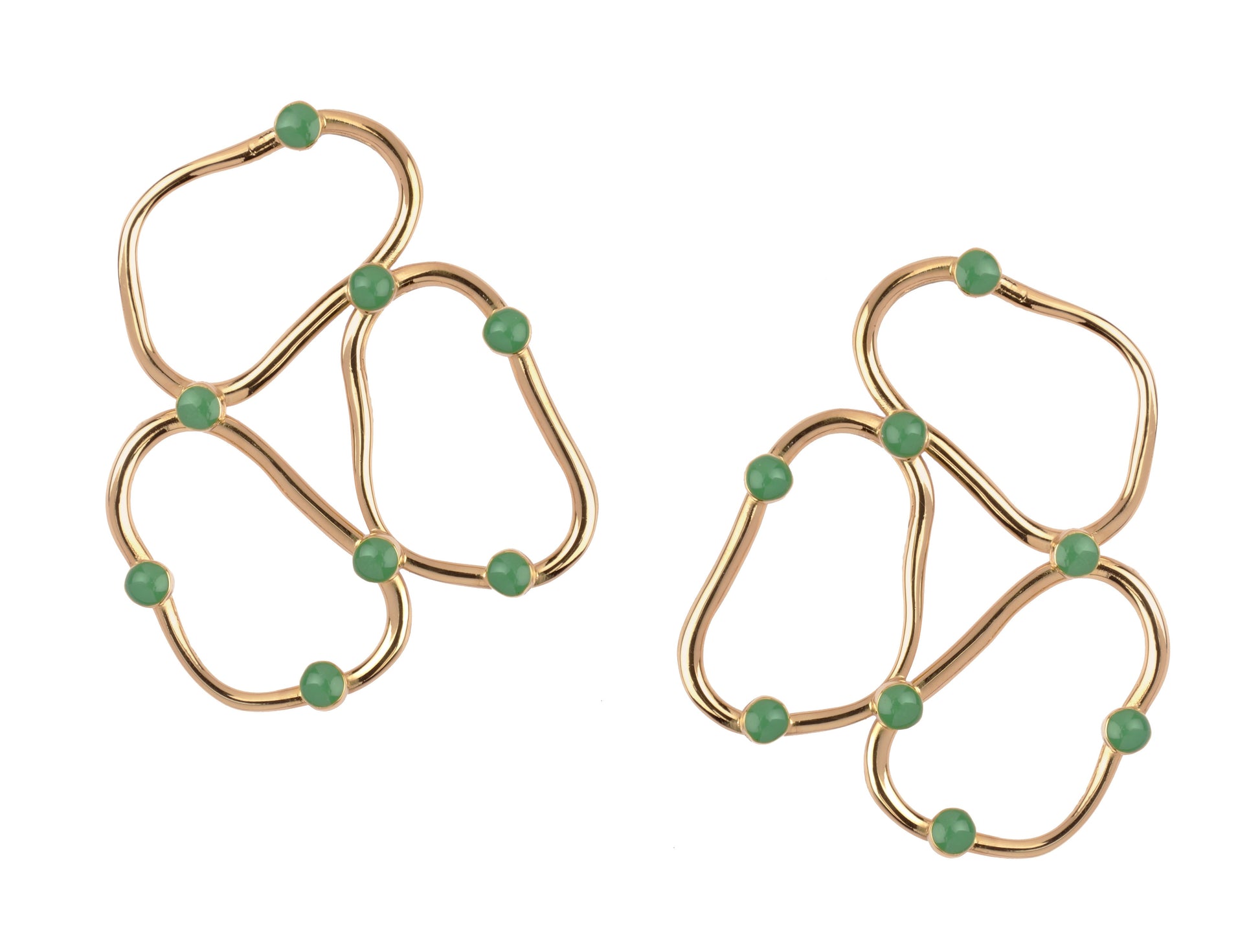 Handmade light gold/green earrings showcasing a unique geometric pattern.