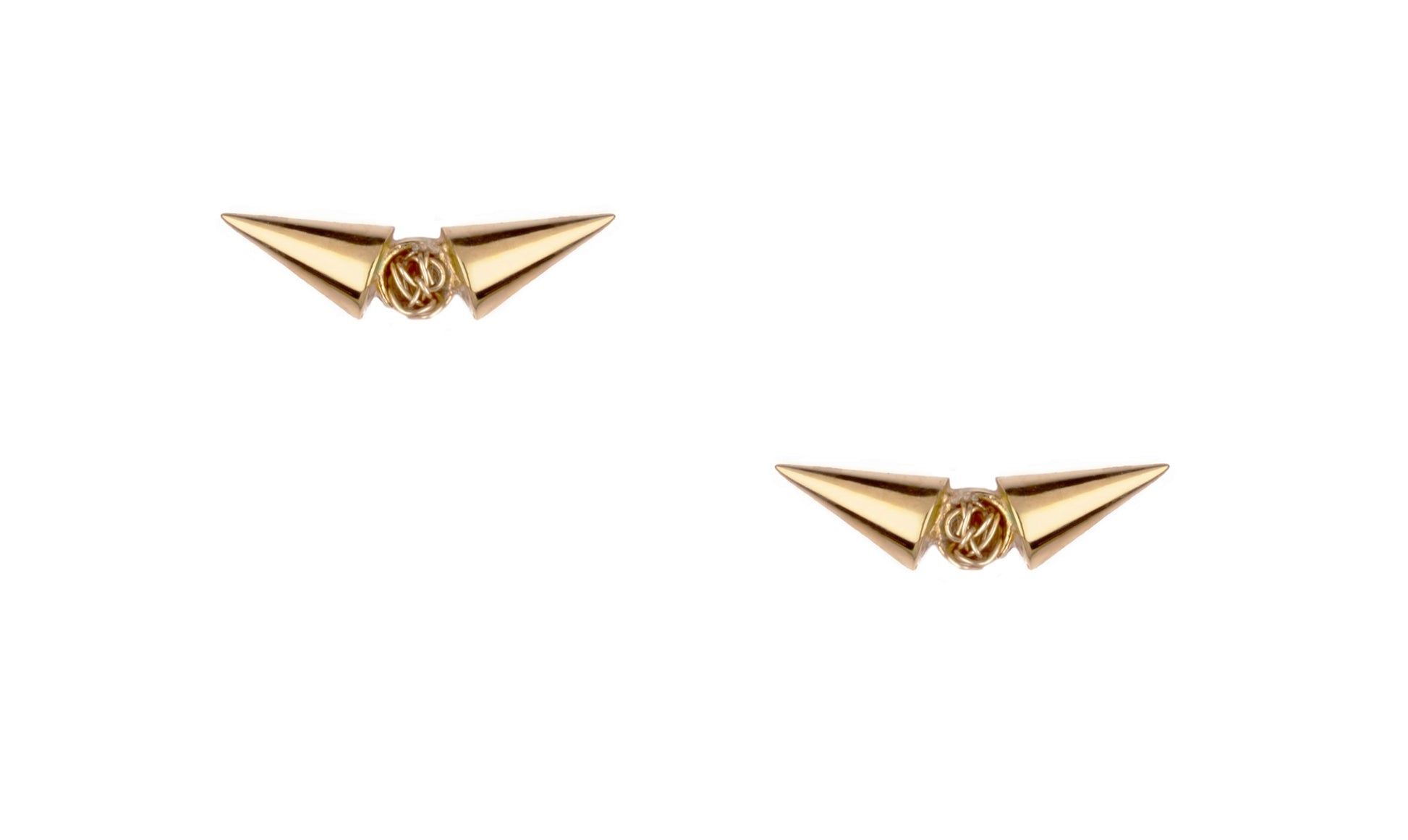 Minimalist stud gold earrings, creating a chic and contemporary look.