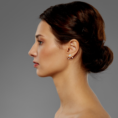 Unique stud pearl earrings with ear jacket, featuring a sleek and modern design for a trendy twist.