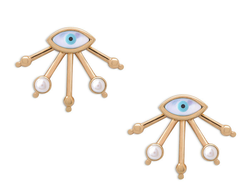 Unique stud pearl earrings with ear jacket, featuring a sleek and modern design for a trendy twist.